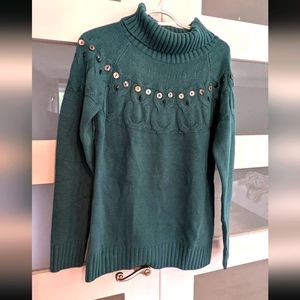 Owl sweater, chunky turtle neck knit sweater with owl pattern